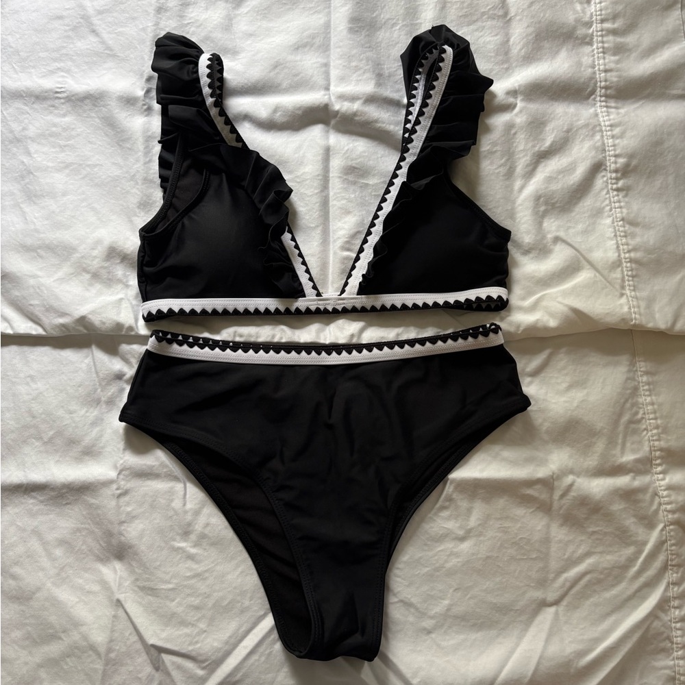 Pink Lily Black and White Bikini